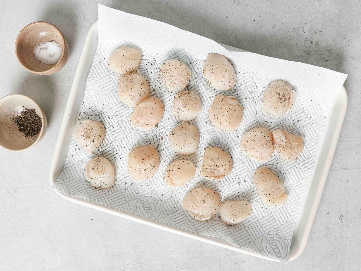 Scallops on a paper towel to remove excess moisture.